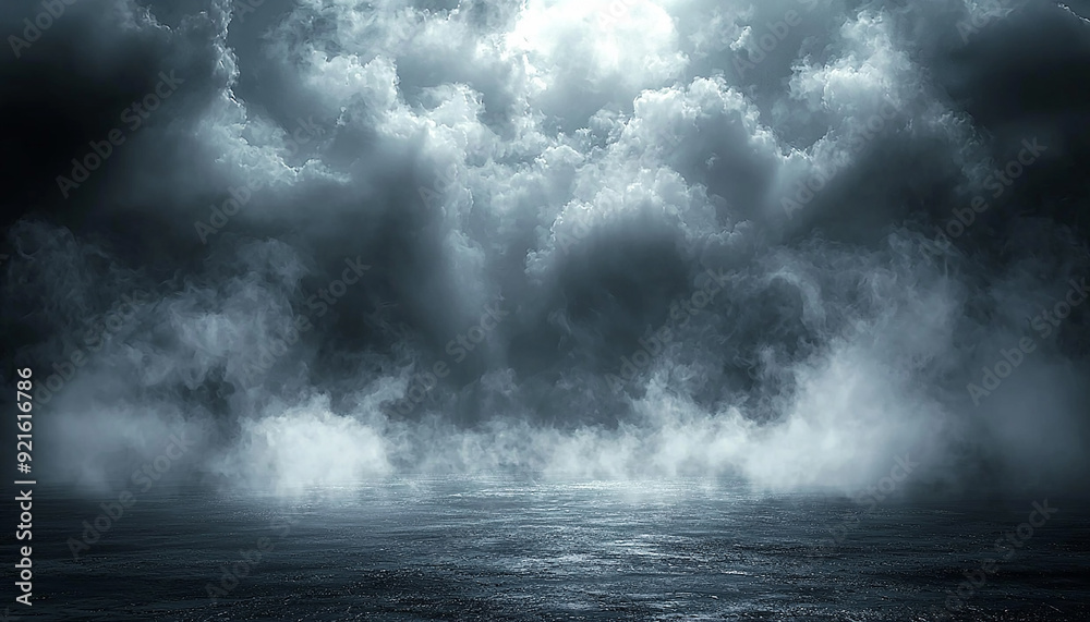 Dark storm clouds over wet seascape create beauty generated by AI