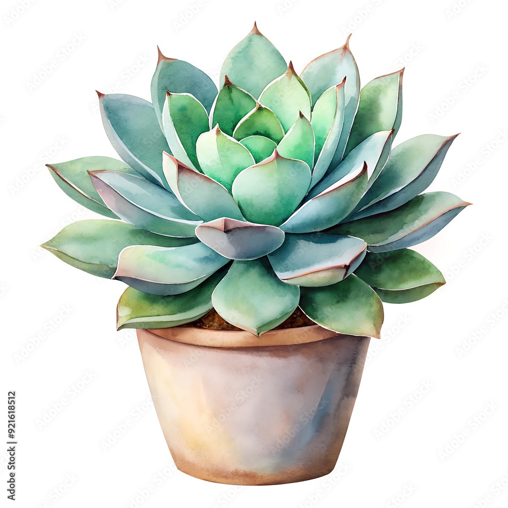 Beautiful Watercolor Echeveria Succulent in a Pot Hand Painted Plant Illustration Beautiful Watercolor Echeveria Succulent in a Pot Hand Painted Plant Illustration