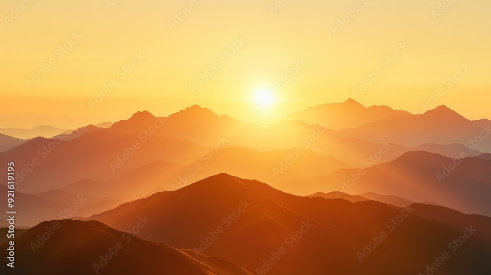 Golden sunrise over a mountain range, representing the light of faith and new opportunities, with space for text Golden sunrise over a mountain range, representing the light of faith and new opportunities, with space for text