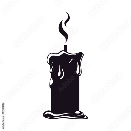 Spooky Unlit Candle with Melting Wax Silhouette, Halloween Graphics