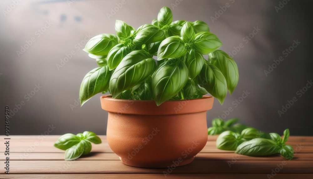 Vibrant Green Basil Plant in Terracotta Pot Vibrant Green Basil Plant in Terracotta Pot