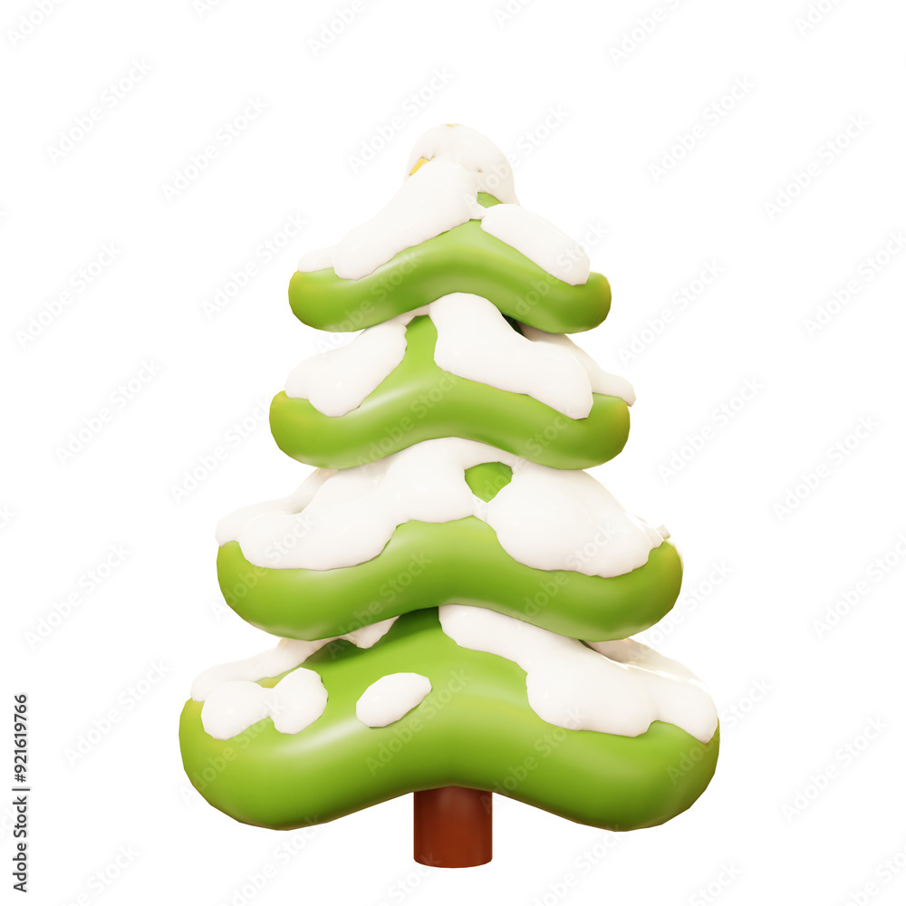 Pine Tree Covered With Snow. Cute Cartoon 3D Winter Season. Pine Tree Covered With Snow. Cute Cartoon 3D Winter Season.