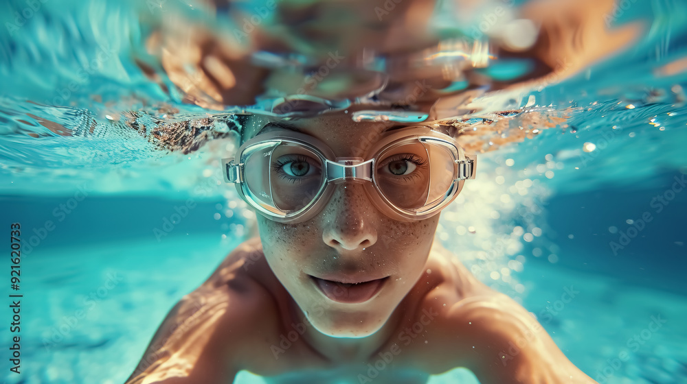 Fototapeta premium Underwater Picture of Female Swimmer Training: Underwater image of a female swimmer 