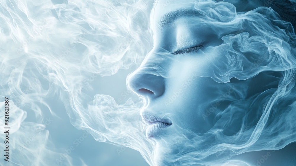 face women made of white and blue waves face women made of white and blue waves
