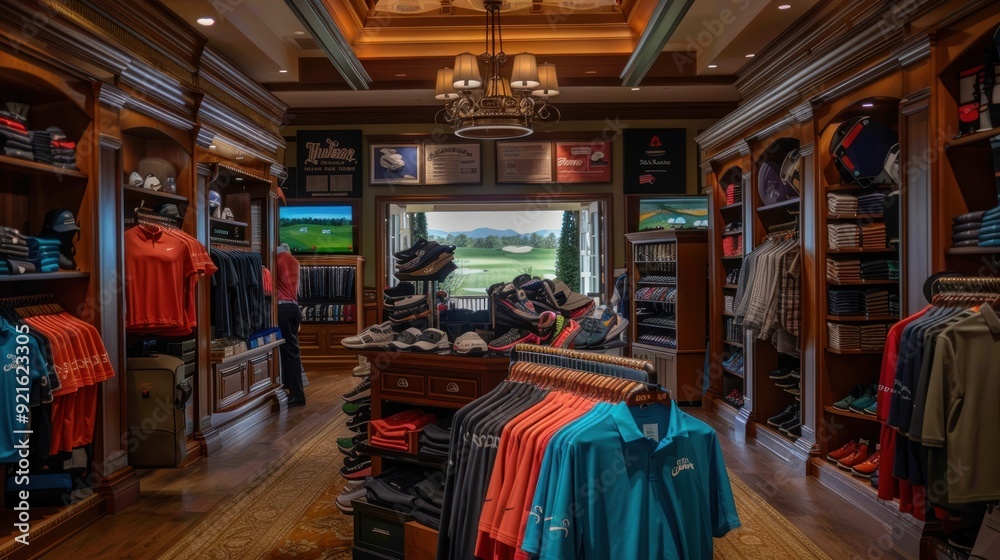 Fototapeta premium A shop selling golf equipment, clothing for sports and golf competitions.