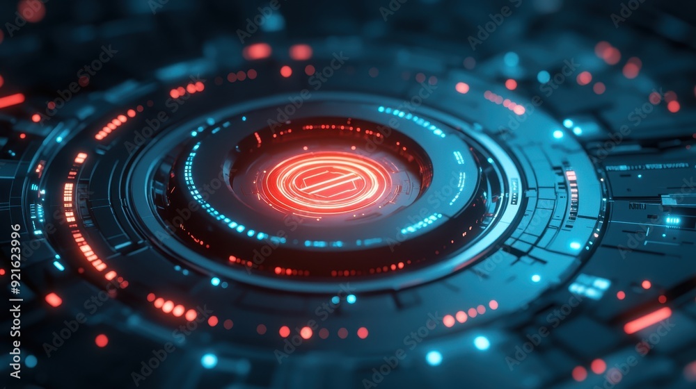 A glowing security system with real-time monitoring and predictive threat analysis, symbolizing safety through technology, with copy space for text A glowing security system with real-time monitoring and predictive threat analysis, symbolizing safety through technology, with copy space for text