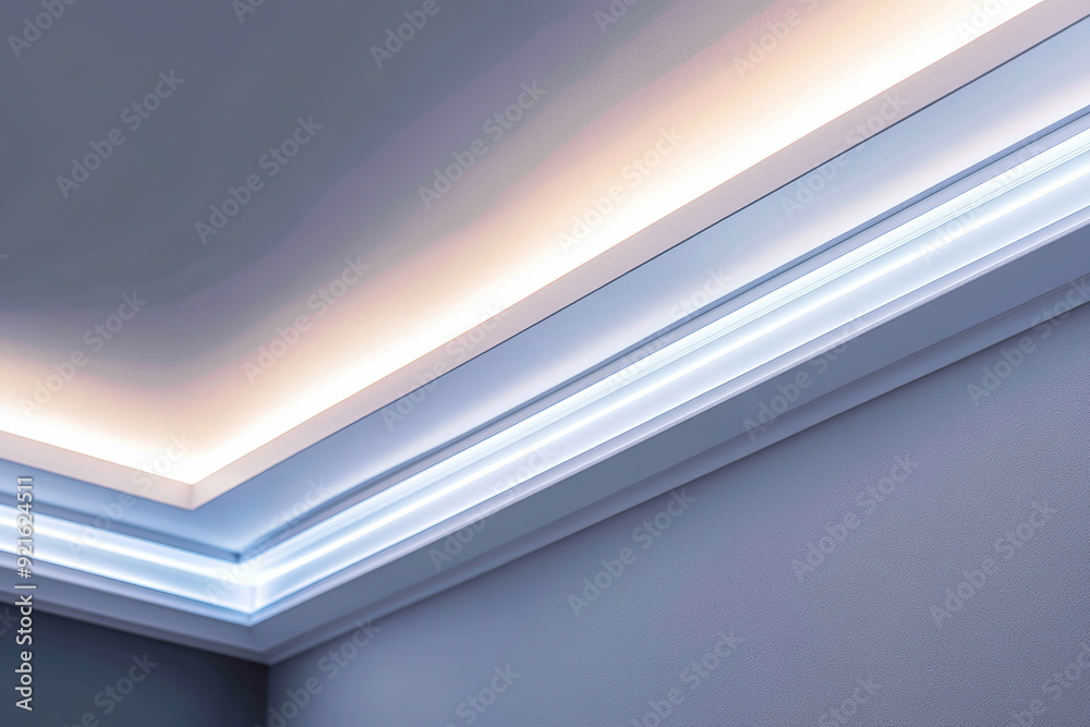 Cove lighting installation in modern architectural design of a room Cove lighting installation in modern architectural design of a room