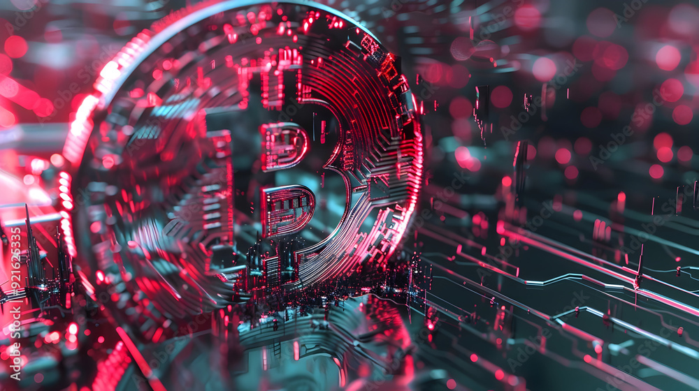 3D Illustration of Bitcoin Cryptocurrency on a Circuit Board 3D Illustration of Bitcoin Cryptocurrency on a Circuit Board