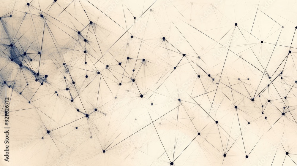 Fototapeta premium Simple geometric abstract line drawing of interconnected triangles, with a blank space for text on a subtle background