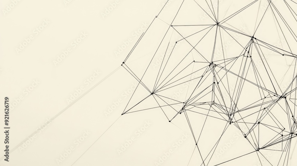 Obraz premium Simple geometric abstract line drawing of interconnected triangles, with a blank space for text on a subtle background