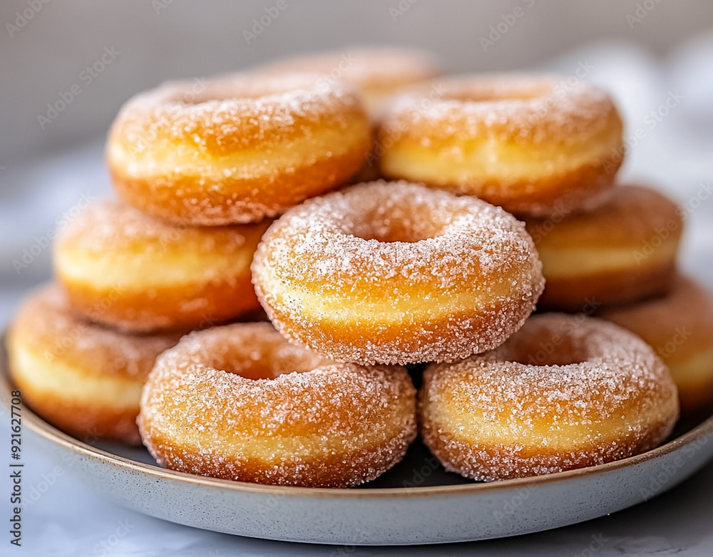 Mini cinnamon sugar donuts on a plate. Mini cinnamon sugar donuts on a plate.