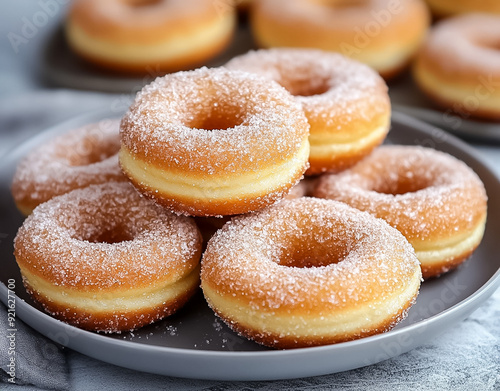 Mini cinnamon sugar donuts on a plate.