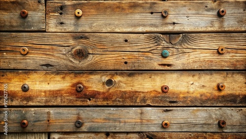 Weathered wooden planks with rusty nails and natural imperfections form a distressed background, evoking a sense of vintage charm and rural simplicity. photo