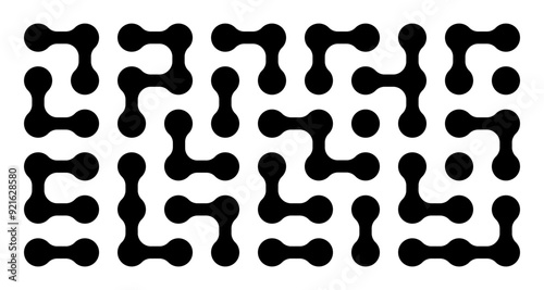 Geometric pattern of interconnected blobs and dots, resembling metaballs. The fluid shapes morph seamlessly, evoking neuron networks and a Y2K aesthetic, medical and scientific theme.