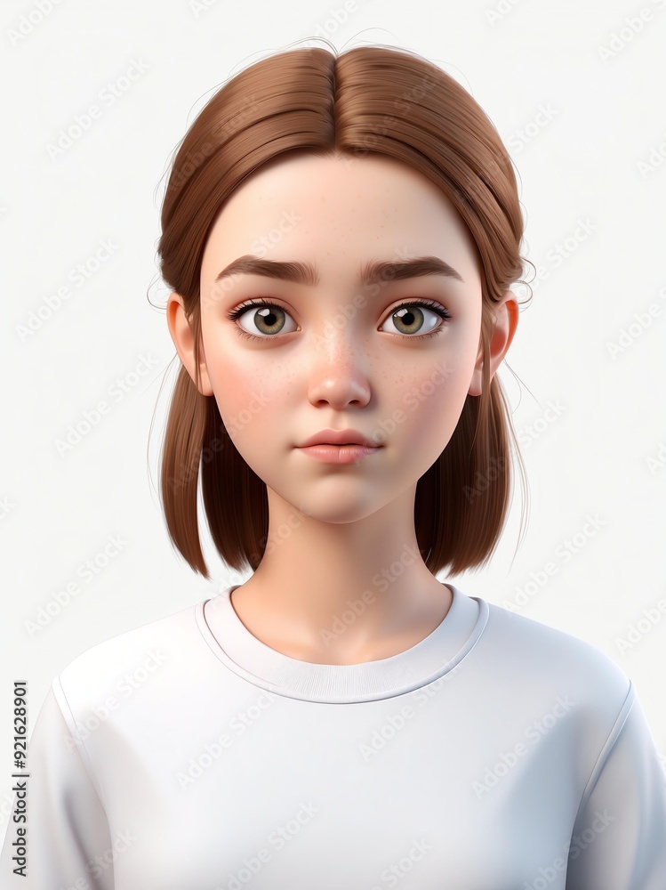 Fototapeta premium cartoon portrait of a teenage woman frowning isolated background