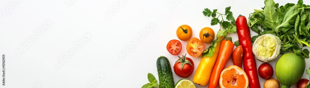 A vibrant assortment of fresh vegetables and fruits on a white background, showcasing healthy eating and colorful produce. Perfect for food-related content. A vibrant assortment of fresh vegetables and fruits on a white background, showcasing healthy eating and colorful produce. Perfect for food-related content.