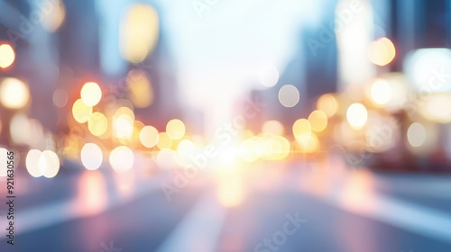 A blurred cityscape at dusk, with the center area left empty for text, and warm streetlights creating a cozy atmosphere around the edges
