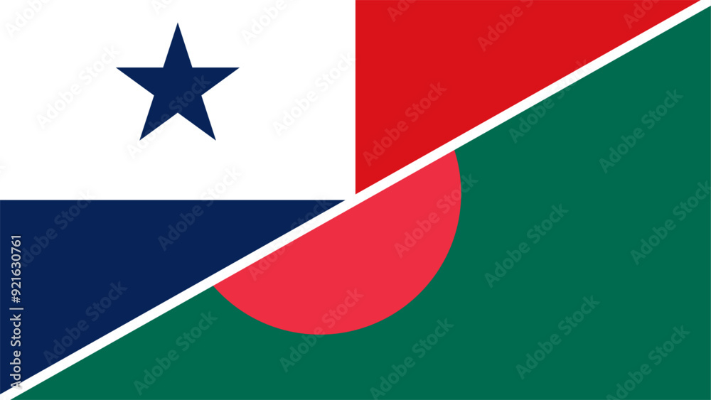 Panama and Bangladesh flags combined in a split design, symbolizing international relations, global unity, and cultural exchange
