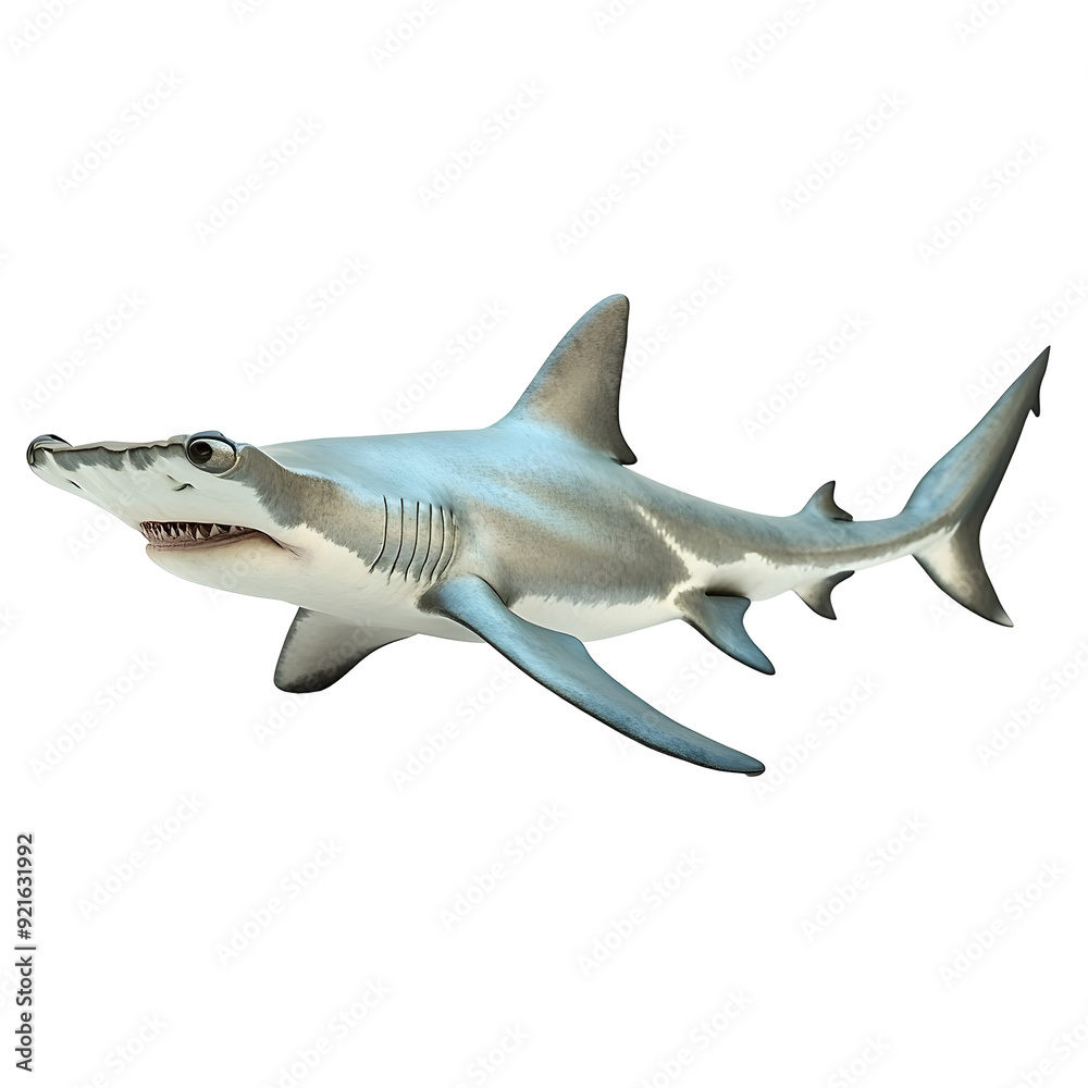Fototapeta premium Photography of Hammerhead Shark Plain Transparent isolated png Background with High Detail