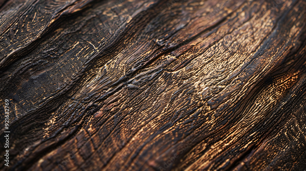 Close-up of dark wood grain with a textured surface. Generative Ai Close-up of dark wood grain with a textured surface. Generative Ai