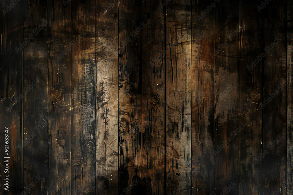 Fototapeta premium Rustic Grunge Wooden Wall – Aged Wood Texture for Dark, Moody Designs, Distressed Backgrounds, and Vintage Decor Copyspace