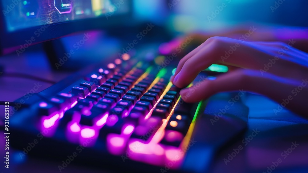 Close-up of a Hand Typing on a Colorful Keyboard Close-up of a Hand Typing on a Colorful Keyboard