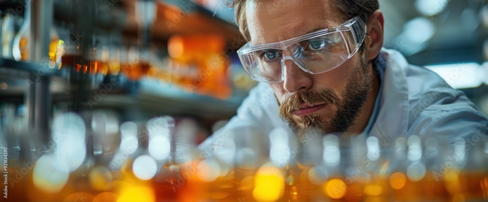 Researcher using lab equipment, white background, natural lighting, clear copy space