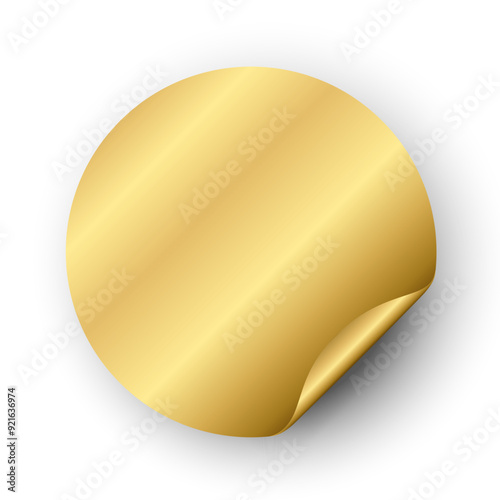 Gold sticker label, Round Circle curl golden shiny glossy badge vector design, use to your Premium product, banner decorative cover of your product book shopping website or wedding invitation card 