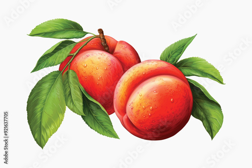 Fresh juicy peaches with leaves