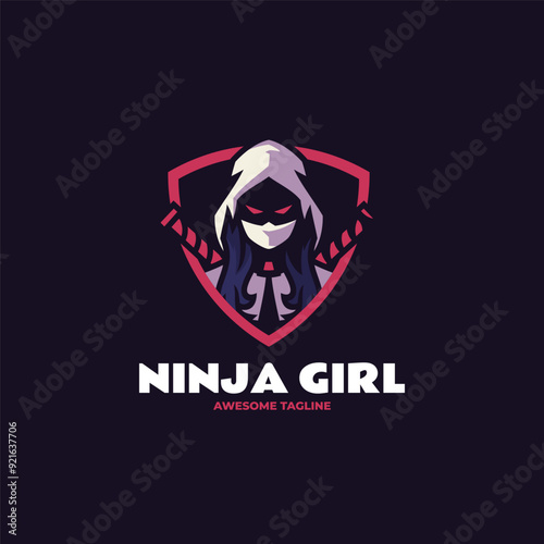 Vector Logo Illustration Ninja Girl E- Sport and Sport Style.