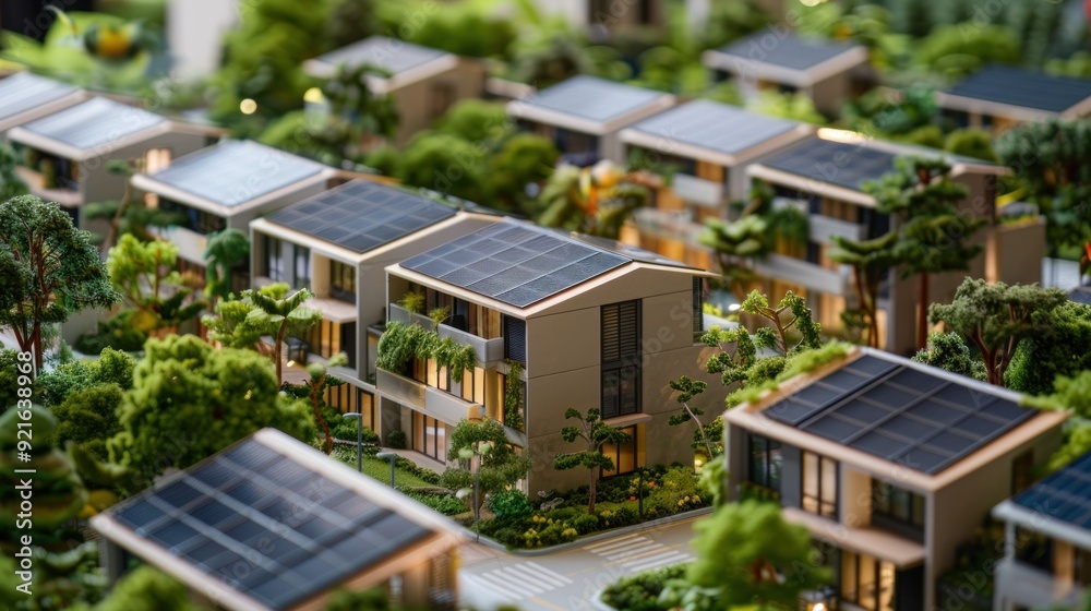 Model Homes with Solar Panels in Green Environment Model Homes with Solar Panels in Green Environment