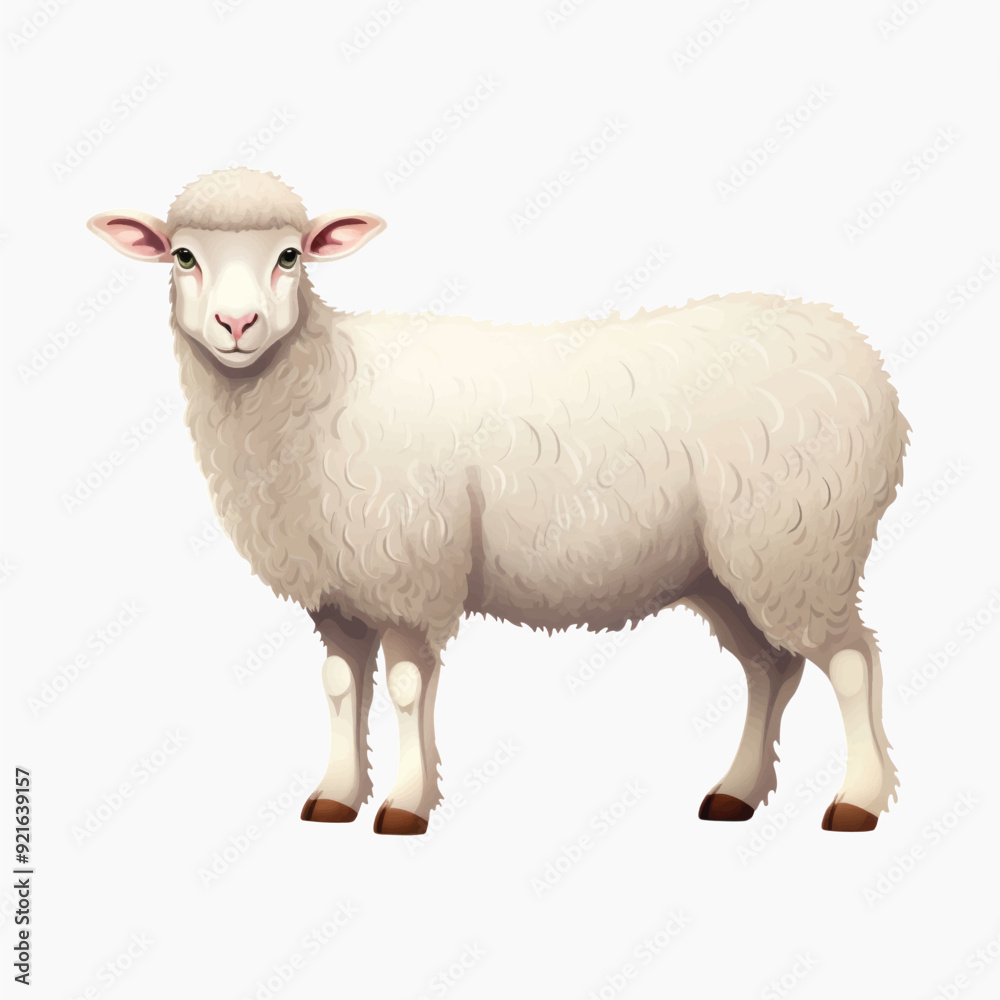 Fototapeta premium Fluffy sheep standing alone illustration