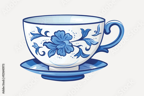 Elegant blue floral teacup