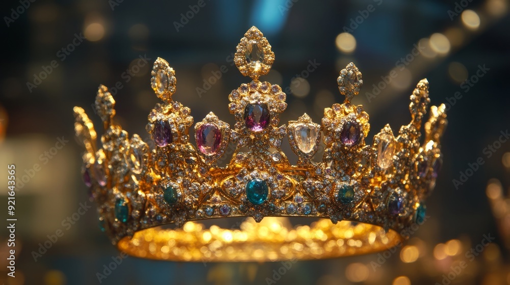Majestic Gold Crown with Intricate Gemstones Symbolizing Power and Royalty