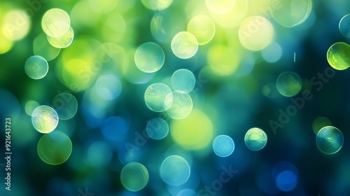 A green and blue bokeh background featuring softly blurred lights and colors. 