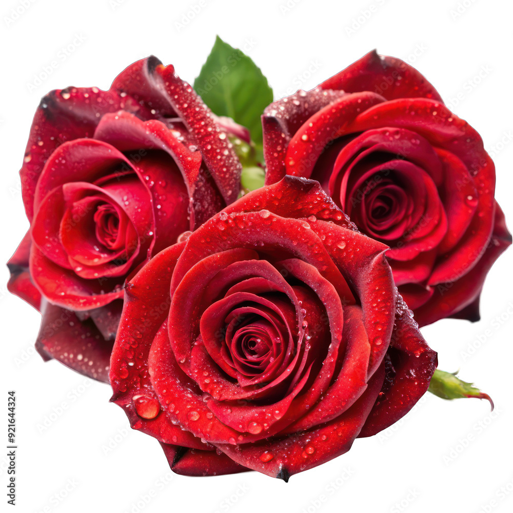 Red roses with water drop isolated on transparent background Red roses with water drop isolated on transparent background
