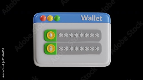 3D Animation of Web wallets depend heavily on security | Alpha Channel photo