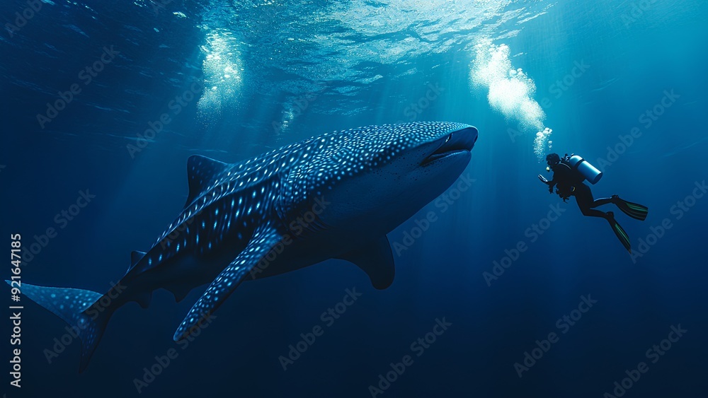 Fototapeta premium Diving into the Deep: A Close Encounter with a Whale Shark