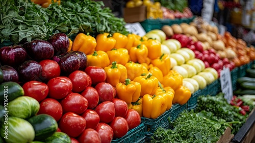 Colorful fresh vegetables displayed at a farmers market