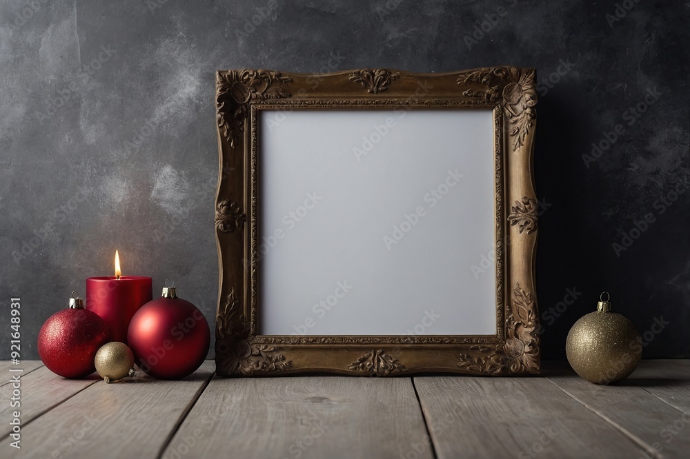 Empty photo frame in christmas interior background, blank mockup template Empty photo frame in christmas interior background, blank mockup template