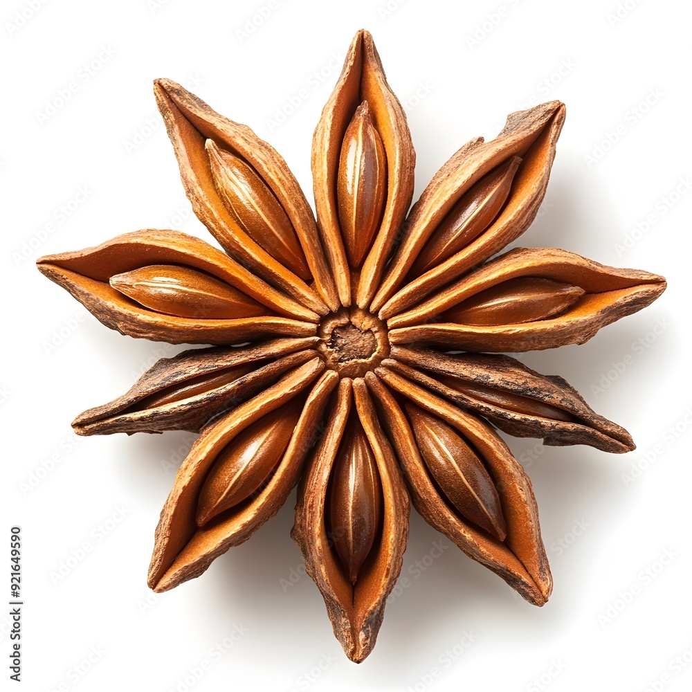 Detailed Close up View of Aromatic Star Anise Spice on White Background Detailed Close up View of Aromatic Star Anise Spice on White Background