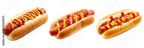 Classic Hot Dogs with Mustard on Transparent Background