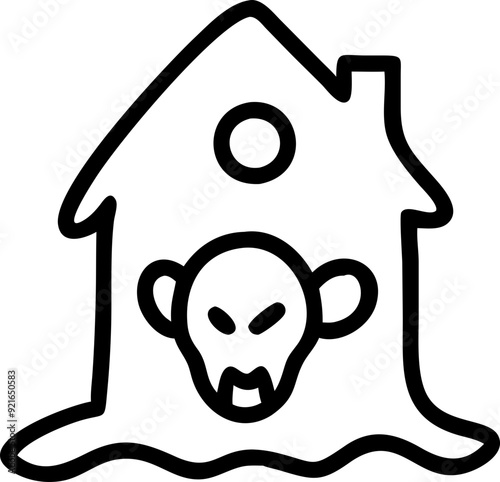 haunted house with glowing eyes and fangs halloween vector illustration.