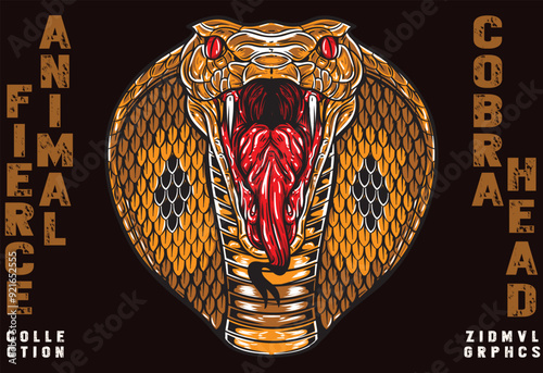  king cobra snake fierce animal head illustration vector art wild logo badge patch emblem