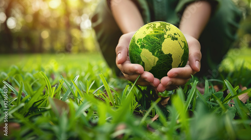 Hands Holding Green Earth Globe