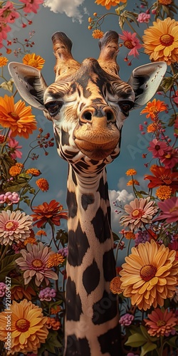 giraffe in the artist's colors, vintage aesthetics, desktop wallpapers, animated
