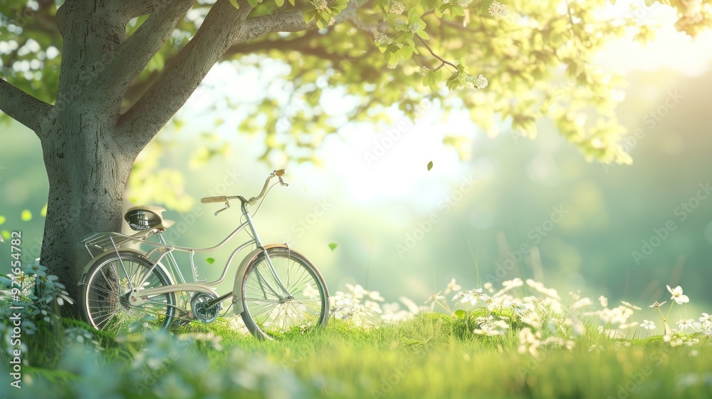 Fototapeta premium Vintage Bicycle Under a Springtime Tree