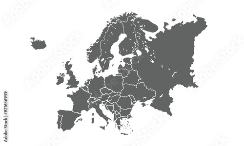 Europe map isolated on white background for website layouts,background,education, precise,customizable,Travel worldwide,map silhouette backdrop,earth geography, political,reports.