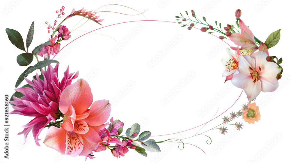 Naklejka premium Floral border design with vibrant pink and white flowers, cut out