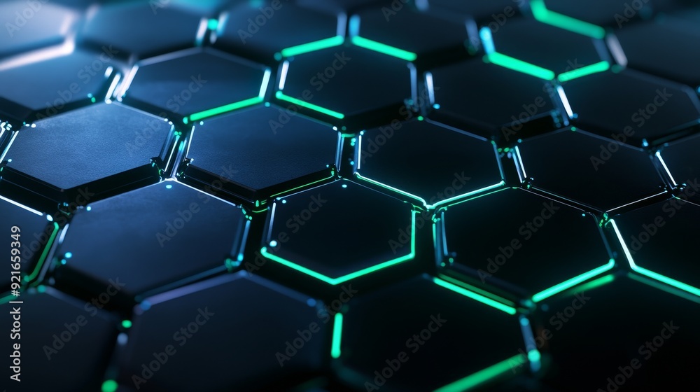 Futuristic hexagon network, electric blue and green circuits interwoven, a visually striking tech-inspired design Futuristic hexagon network, electric blue and green circuits interwoven, a visually striking tech-inspired design